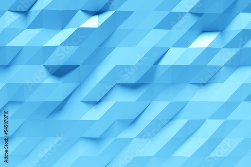 3D rendering. Blue pattern of cubes of different shapes. Minimalistic pattern of simple shapes. Bright creative symmetric texture