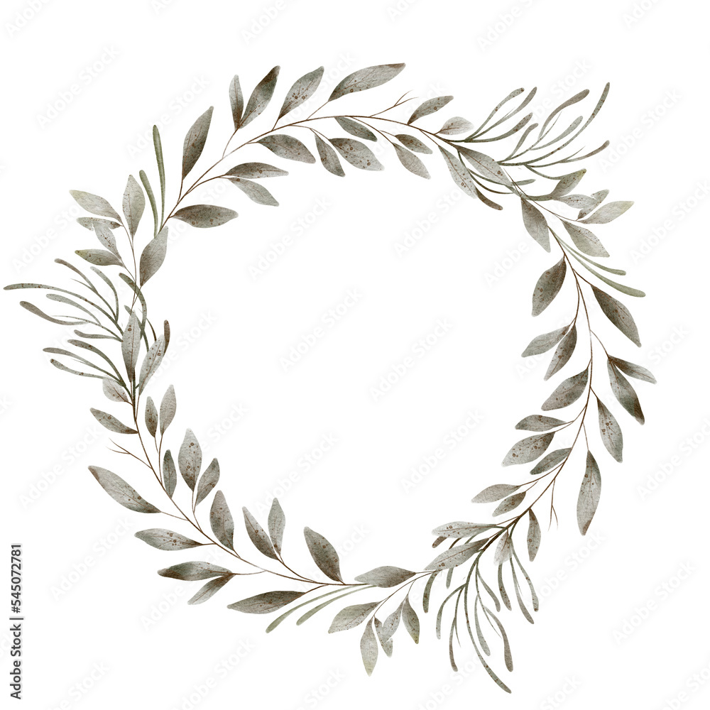 Watercolour Green Botanical Leaves and Wreath
