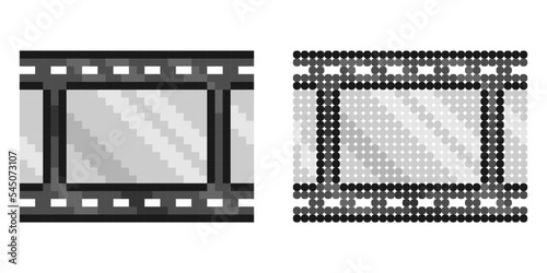 Pixel icon. Part of old 35 mm photo film. World cinema day December 28th. Simple retro game vector isolated on white background