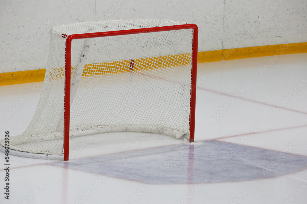 Obraz premium Empty ice hockey goal in ice hall