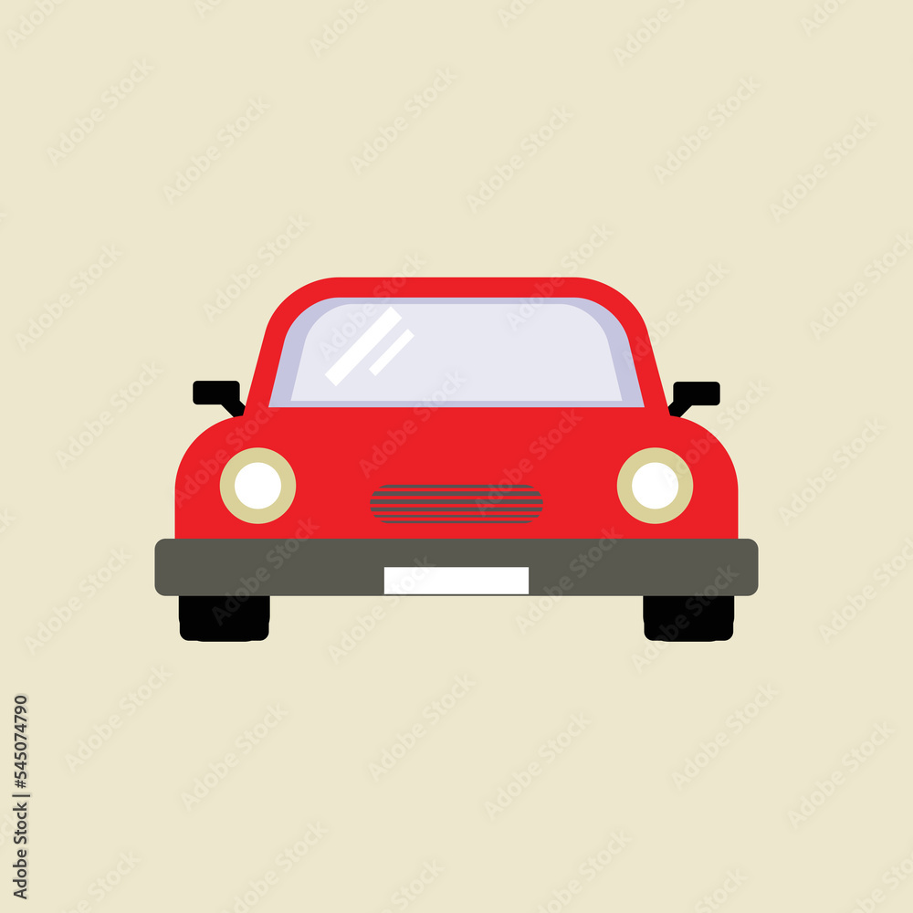 Red funny simple car flat vector illustration.