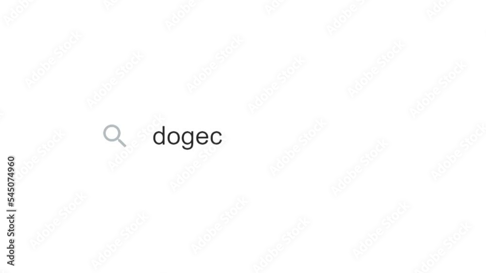Typing text to search about Dogecoin cryptocurrency, search bar animation
