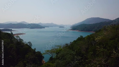 Aerial drone view of mountains, lake and forest in Kerala, Idukki photo