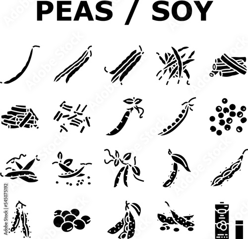 soy bean food pea green icons set vector. vegetable, vegetarian healthy, soybean seed, organic pod, plant fresh, protein soy bean food pea green glyph pictogram Illustrations