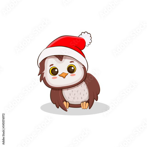 cute cartoon owl in santa hat.Owlet for your design of Christmas and New Year cards, banners, invitations. © Alina