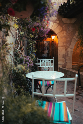table and chairs in the garden