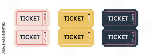 Vintage ticket vector design collection. Movie festival entertainment symbol. Three colors concept.