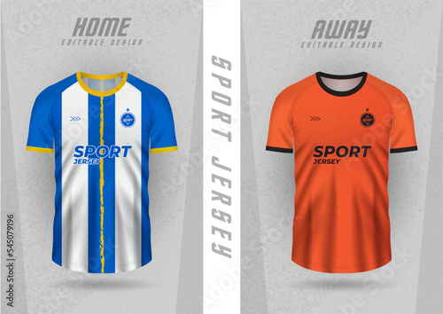 Background mockup for sports jerseys, team jerseys, club jerseys, blue, white and orange stripes.