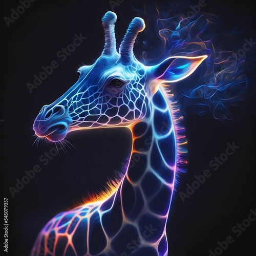 Wolf Side Profile Animal Patronus Giraffe Glowing Spirit Animal Apparition Patronus in Glowing UV on a Black Background | Created Using Midjourney and Photoshop