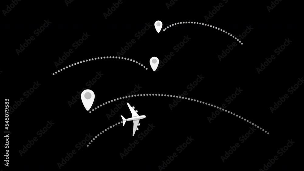 Plane flying on the world's map leaving a trail behind. The plane makes