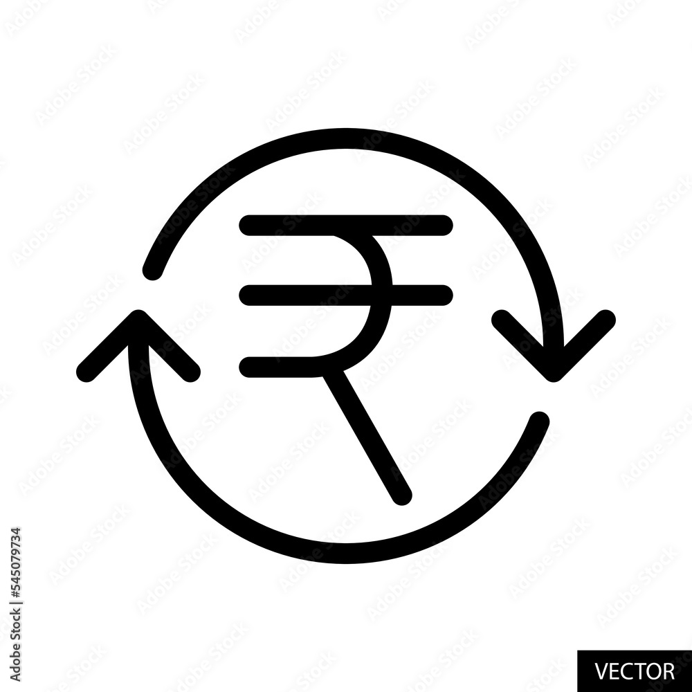 Rupee Transaction or Rupee Transfer vector icon in line style design for website design, app, UI, isolated on white background. Editable stroke. Vector illustration. Rupee Transaction or Rupee Transfer vector icon in line style design for website design, app, UI, isolated on white background. Editable stroke. Vector illustration.