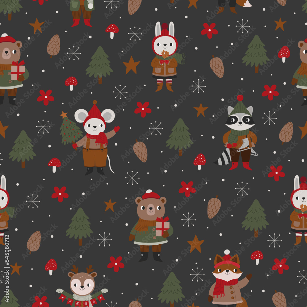 Christmas seamless pattern with animals. Christmas seamless pattern with animals.