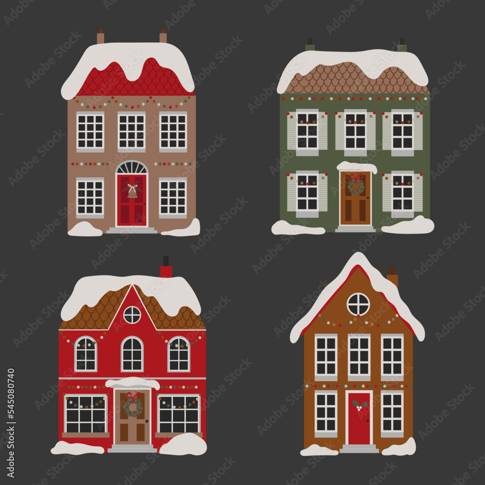 Set with christmas houses. Vector illustration.