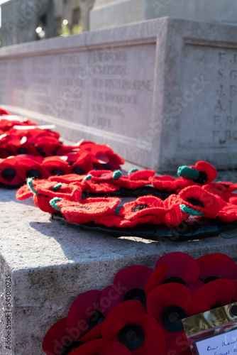 Remembrance Day Poppy Wreaths Laid On The War Memorial In Witney, Oxfordshire.