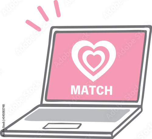婚活サイト　出会い系サイト　オンライン　出会い　ノートパソコン　PC　インターネット　イラスト素材