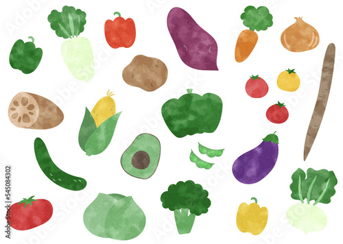 水彩風のカラフルな野菜　イラスト素材セット