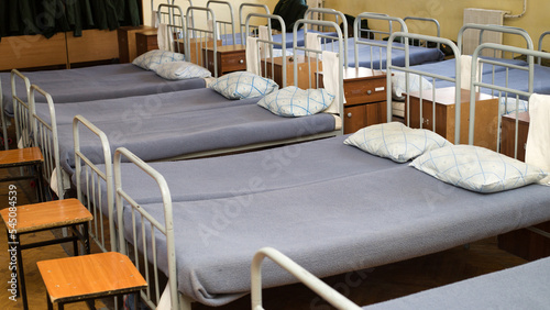 Canvas Print Soldier's beds in the barracks