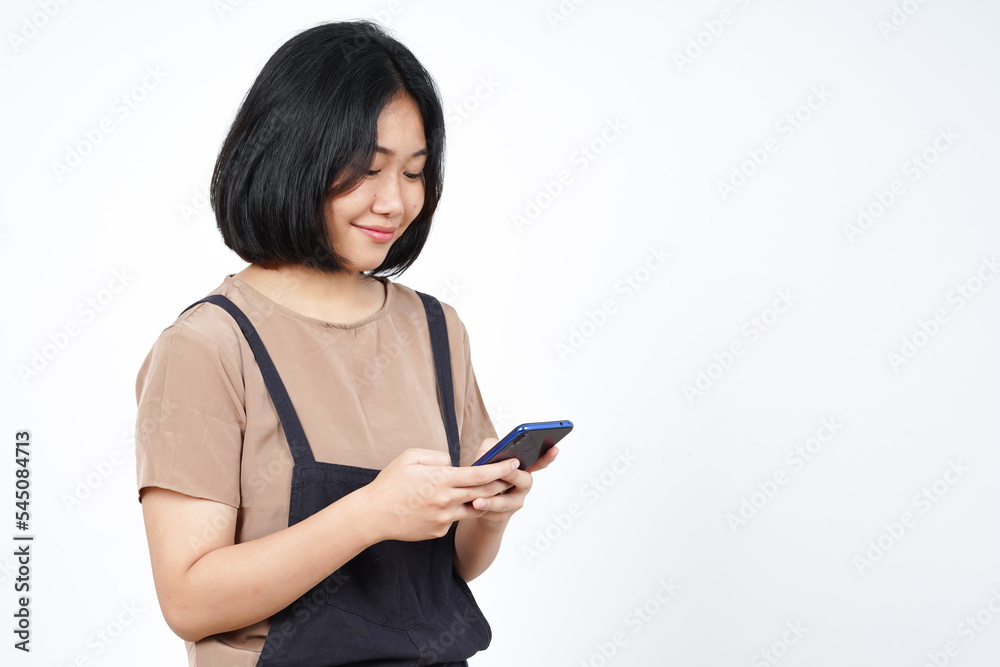 Using Smartphone and Smiling Of Beautiful Asian Woman Isolated On White Background Using Smartphone and Smiling Of Beautiful Asian Woman Isolated On White Background