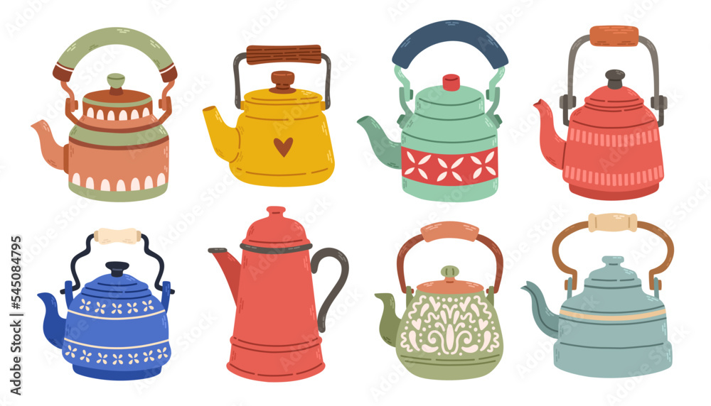 Set of teapots for tea. Stock design isolated on a white background for websites and apps Set of teapots for tea. Stock design isolated on a white background for websites and apps