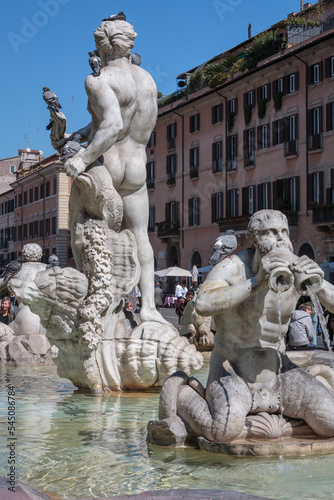 Roma. Dettaglio della Fontana del Nettuno a Piazza Navona. 