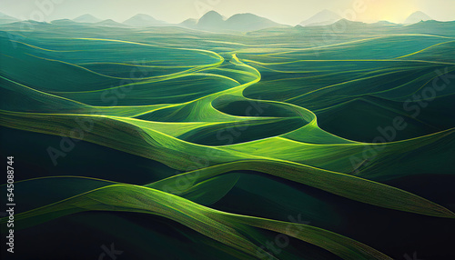 Photographie Abstract green landscape wallpaper background illustration design with hills and
