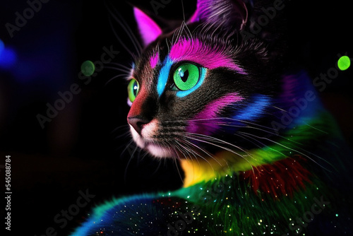 Portrait of a cat in glowing makeup