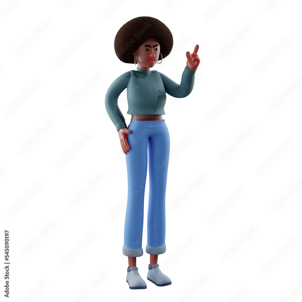 3D illustration. 3D Cartoon Afro Girl Character screaming at someone. Showing an angry expression. put your hands on your waist. 3D Cartoon Character 3D illustration. 3D Cartoon Afro Girl Character screaming at someone. Showing an angry expression. put your hands on your waist. 3D Cartoon Character