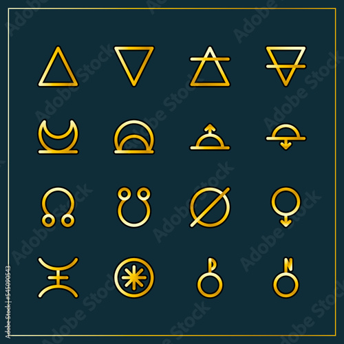 ASTROLOGY ELEMENTS zodiac horoscope thin line label linear design esoteric stylized elements symbols signs. Vector illustration icons photo