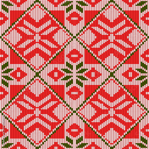 Christmas and snowflake knitting pattern backgrounds.