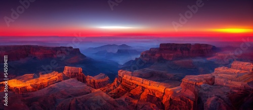 Panorama of the sunset over the canyon, sunset in Arizona, panorama