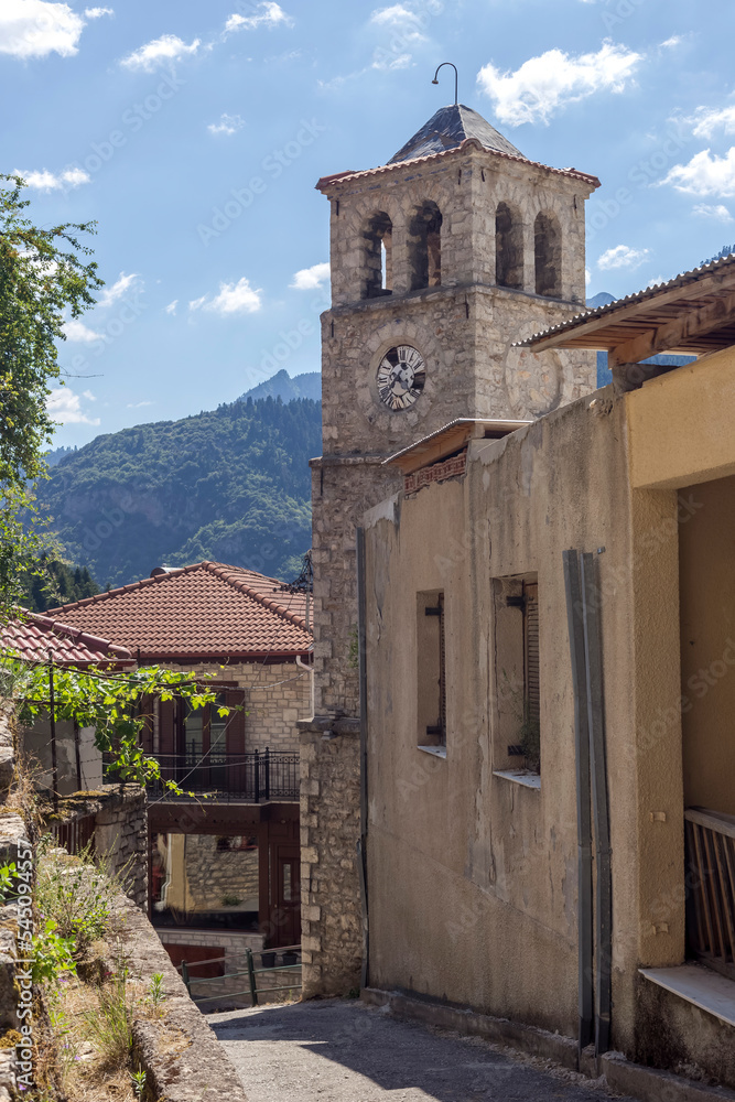 View of the traditional village of Evrytania (Greece) on a sunny summer day