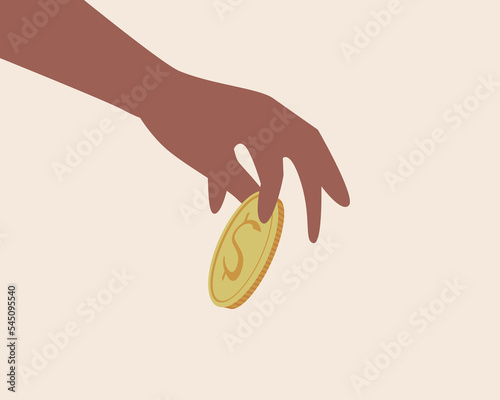 Arm and coin dollar insulated as concept of consumption, flat vector stock illustration for design
