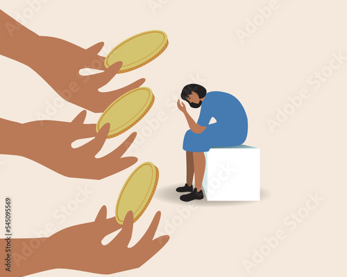 Concept of donations for women during financial crisis, flat vector stock illustration isolated