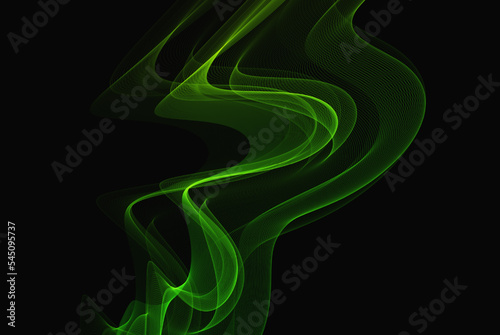 Abstract green lines background with vector wave elements on black background