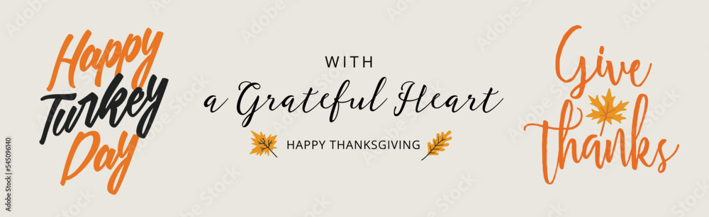 Obraz premium Happy Thanksgiving day. Set of Thanksgiving banners. Thanksgiving vector illustration