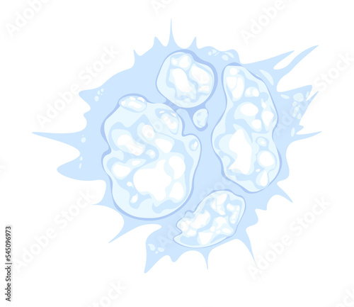 Isolated broken melted snowball. Clipart for winter decoration. Thrown snowball hit