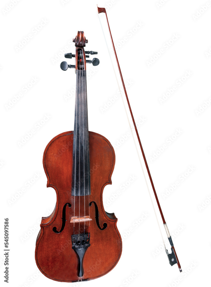 Front View of a Violin with Bow, Isolated Front View of a Violin with Bow, Isolated
