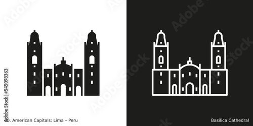 Basilica Cathedral Icon. Landmark building of Lima, the capital city of Peru