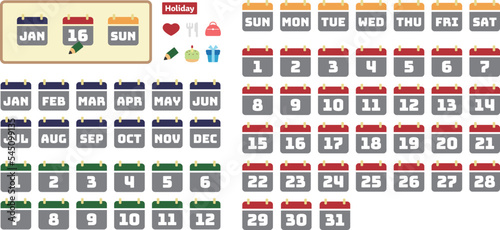 カレンダー アイコン セット　グレーに白文字
