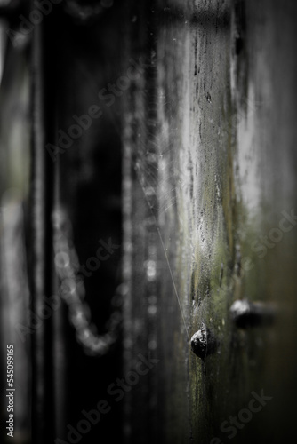 Details of old metal train cars and locomotives.