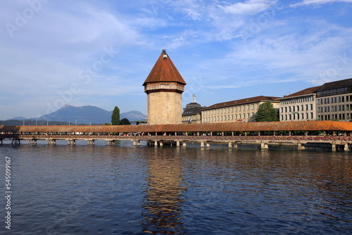 The Chapel  bridge over the Lucerne lake in old town of Lucerne © Ibolya