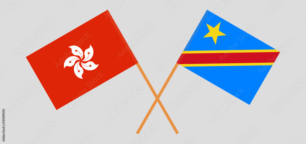 Crossed flags of Hong Kong and Democratic Republic of the Congo. Official colors. Correct proportion Crossed flags of Hong Kong and Democratic Republic of the Congo. Official colors. Correct proportion