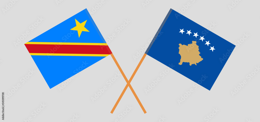 Crossed flags of Democratic Republic of the Congo and Kosovo. Official colors. Correct proportion Crossed flags of Democratic Republic of the Congo and Kosovo. Official colors. Correct proportion