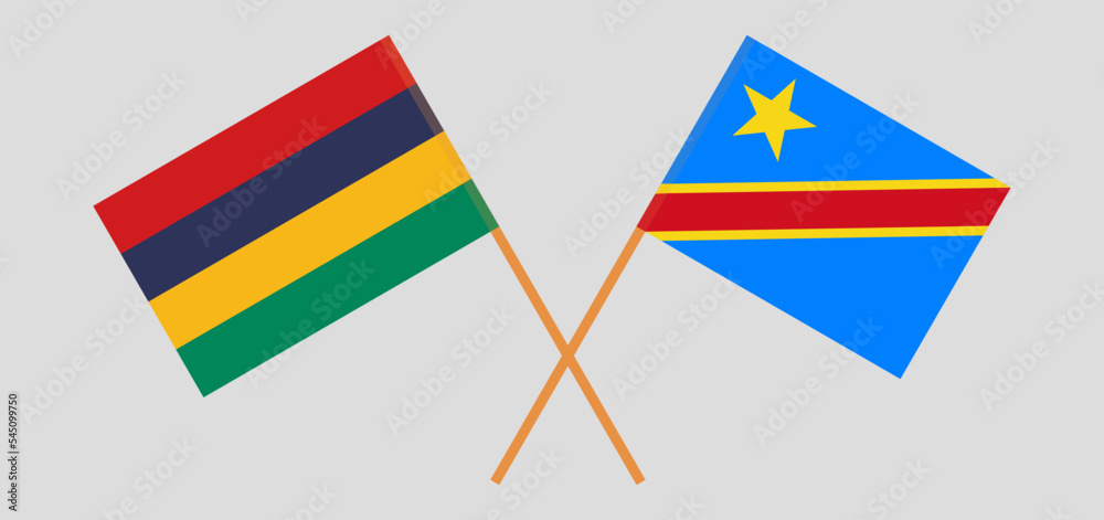 Crossed flags of Mauritius and Democratic Republic of the Congo. Official colors. Correct proportion Crossed flags of Mauritius and Democratic Republic of the Congo. Official colors. Correct proportion