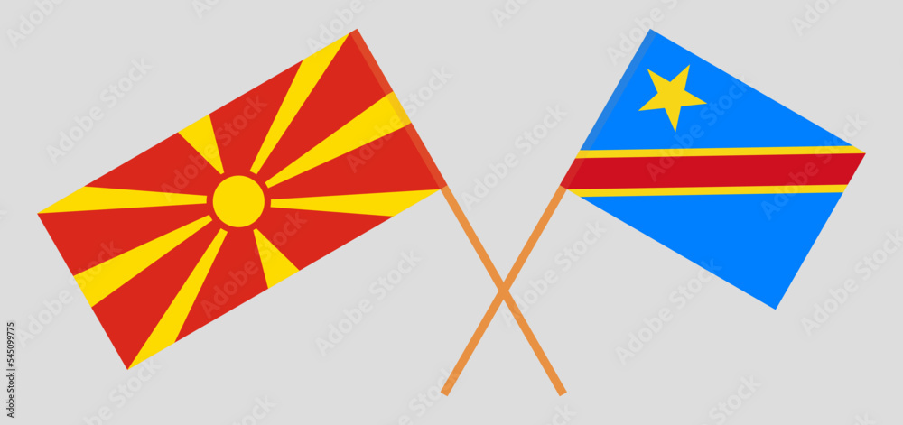 Crossed flags of North Macedonia and Democratic Republic of the Congo. Official colors. Correct proportion Crossed flags of North Macedonia and Democratic Republic of the Congo. Official colors. Correct proportion