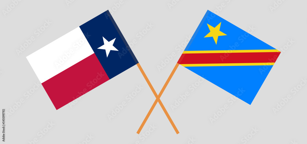 Crossed flags of The State of Texas and Democratic Republic of the Congo. Official colors. Correct proportion