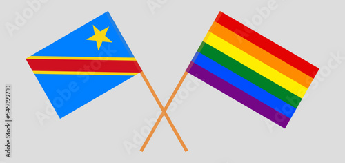Crossed flags of Democratic Republic of the Congo and LGBTQ. Official colors. Correct proportion