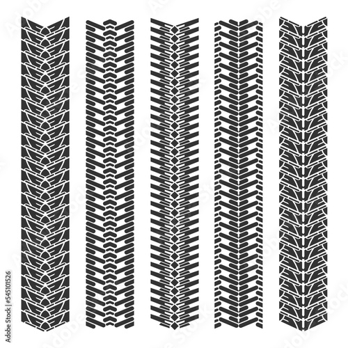 Tire tracks with five different motifs