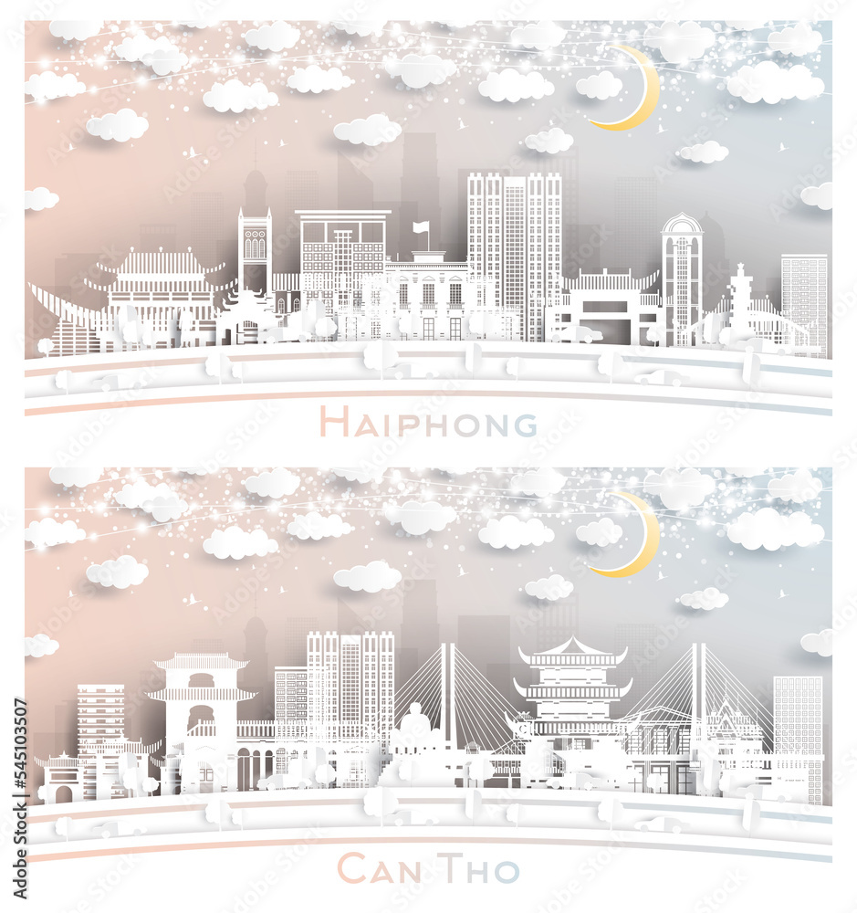 Can Tho and Haiphong Vietnam City Skyline Set.