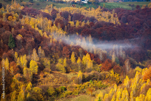 Fototapeta Naklejka Na Ścianę i Meble -  A charming mountain landscape in Carpathians, Romania. Autumn nature in Brasov, Europe